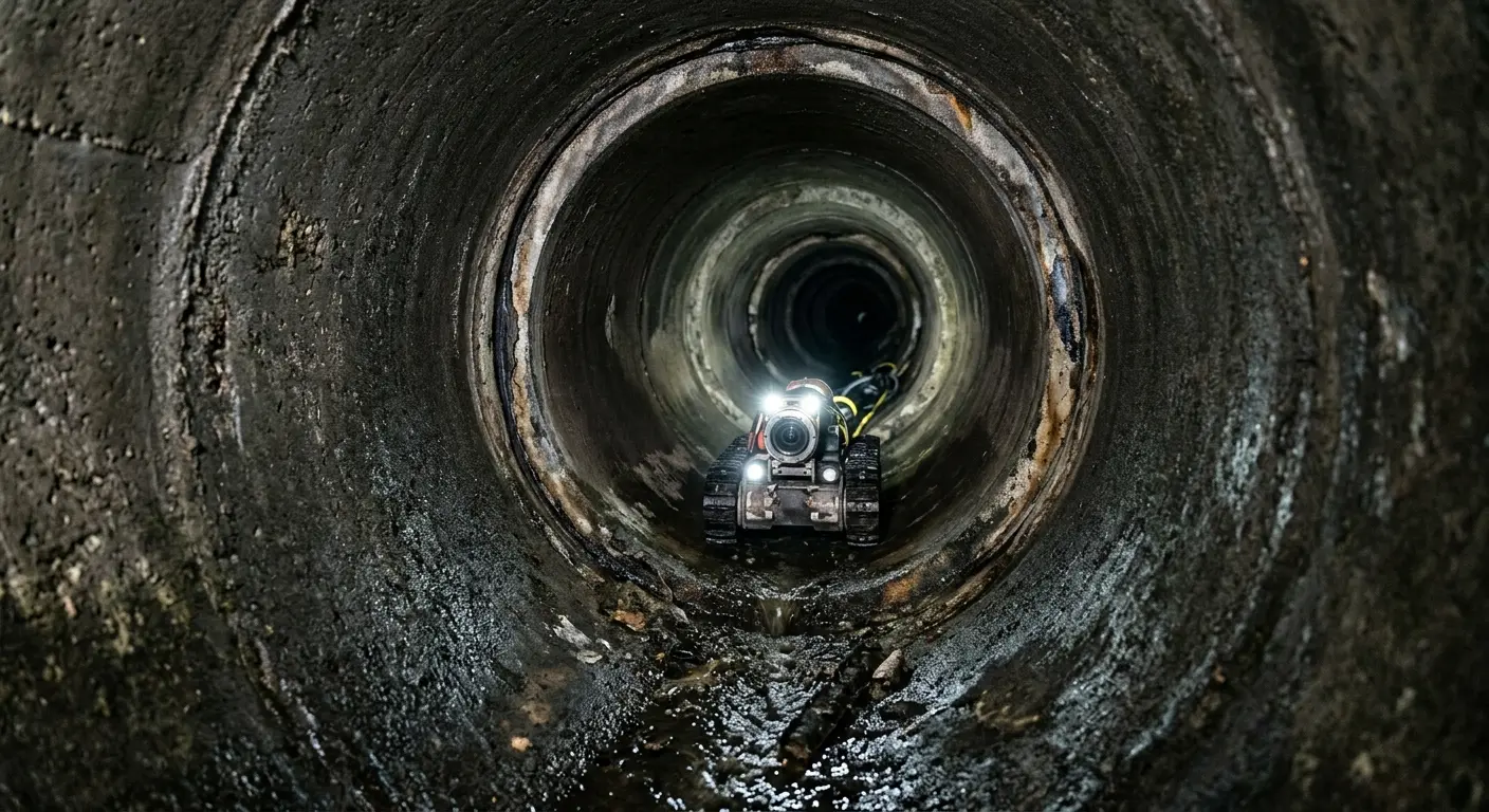 Robotic sewer camera inspecting pipe interior for Sewer Line Cleaning in Winona Lake