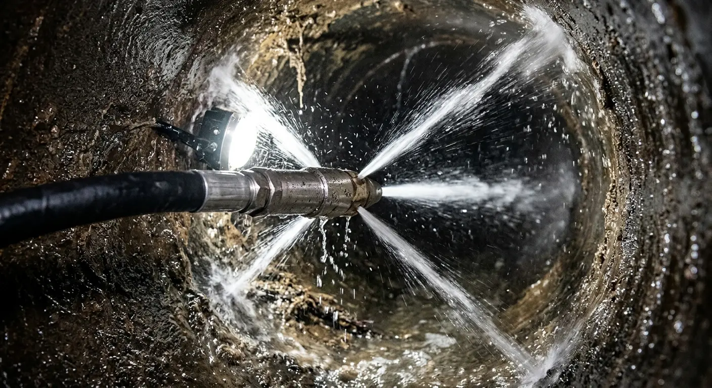 High-pressure hydro jetting nozzle cleaning sewer pipe for Sewer Cleanout in Winona Lake